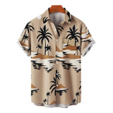 Camiseta Tipo Cárdigan Hawaiano De Manga Corta Con Cuello Vu