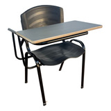 4 Cadeira Universitária Fixa Preta Prancheta Frontal S/cesto