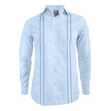 Camisa Guayabera Ocasión Azul Bordada Manga Larga Hombre