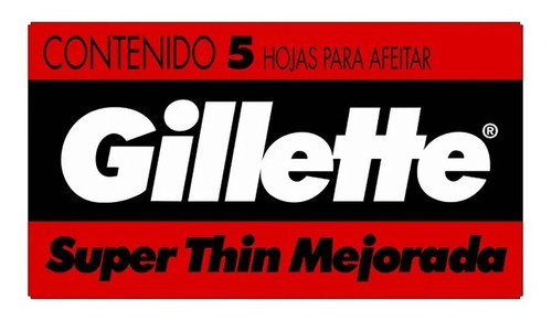 Gillette Super Thin Roja Mejorada Hojas De Afeitar X5 Unid