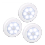 Kit 3 Luminária Sem Fio 6 Led Com Sensor Lampada Armario Imã Cor Branco