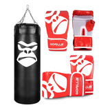 Kit Saco De Pancada Boxe + 2 Luvas Bate Saco Infantil Gorila Cor Vermelho