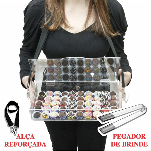 Tabuleiro Acrílico Com Alça E Tampa 50 Brigadeiros Nº5 