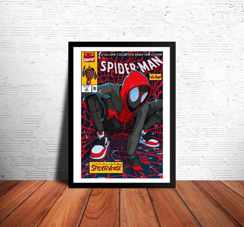 Spiderman Spiderverse Comic Cuadro 33×48cm Marco Negro Fan