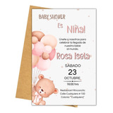 Invitación Baby Shower Niña Imprimible Digital Oso Y Globos