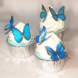 Mariposas Azules Comestibles Para Decoración De Cupcakes 24x