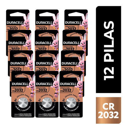 Pila Cr2032 Duracell, Botón De Litio, Pila De Reloj 12 Pilas