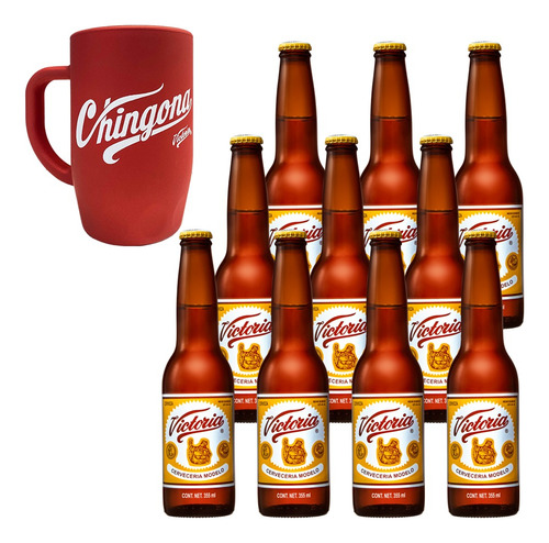 Cerveza Victoria 10 Medias 355 Ml + 1 Tarro Chingona Rojo