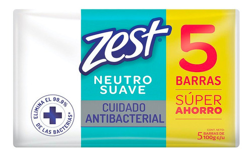 Jabón Zest Antibacterial Neutro 5pack 100g C/u