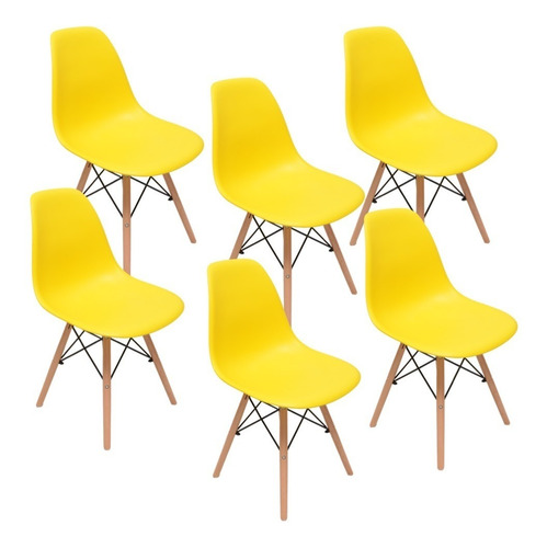 Cadeira De Jantar Henn Decorshop Charles Eames Dkr Eiffel, Estrutura De Cor  Amarelo, 6 Unidades