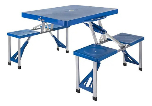 Mesa Plegable Tipo Maleta Con Bancos 134 Cm Color Azul