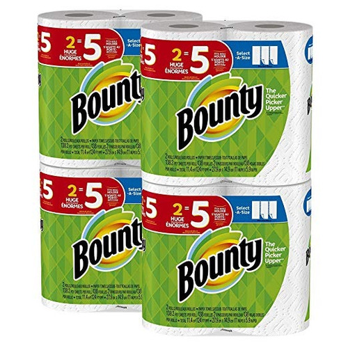 Bounty Select-a-size Toallas De Papel, Blanco, 8 Enormes Rol