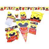 Kit Decoración Infantil Mickey Mouse Rojo 24 Invitados Polka