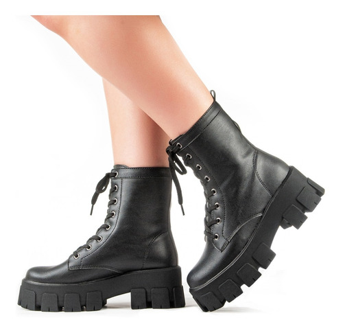 Coturno Plataforma Flatform Bota Feminina Tratorada Macia 