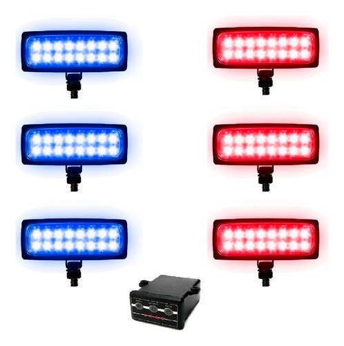 Estrobo 12v Milha Farol Led Azul Vermelho 6 Farol Carro Moto