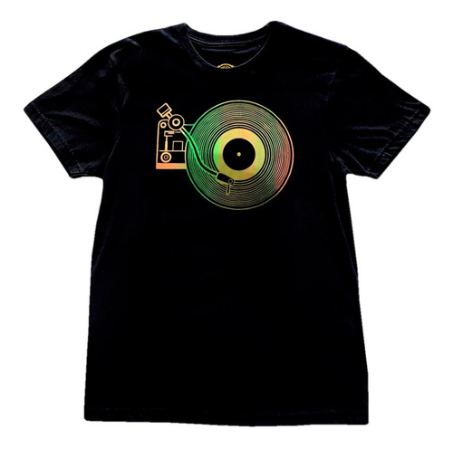 Camiseta Toca Disco Vinil Estampa Fluorescente Degradê