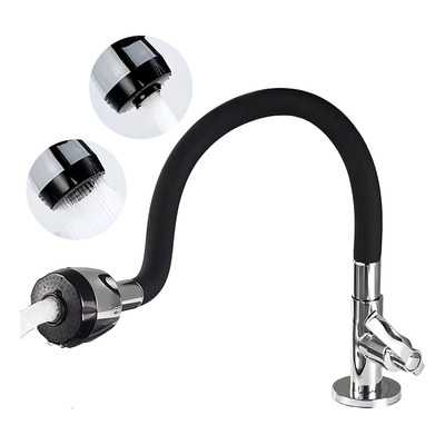 Torneira Para Pia Bancada Balcão Flexível Cozinha Spray Jato Dupla Função Para Cozinha Bancada Mesa E Tanque Via Flix Gs-05 Preto Com Cromado