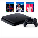 Sony Playstation 4 Slim 1tb Preto (fifa 20, Fifa 18 E Pes 2019)