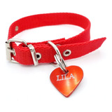 Chapita Aluminio Corazon Rojo Mascotas + Collar Rojo 2cm