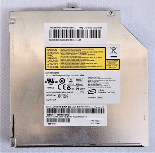 Unidad Óptica Dvd Acer Aspire 5336-2524 Ad-7580s