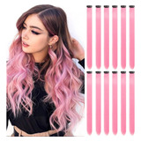 12 Pcs Extensiones De Cabello Rosado Clip, Extensión De La F