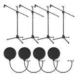 4 Piezas De Soporte De Microfono De Tripode Ajustable Con Cl