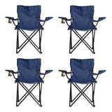 4 Sillas Plegable Playa Exteriores Camping Funda Portavasos Color Azul Marino