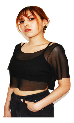 Crop Top  De Red Sexy, Transparente Y Manga Corta Judy 