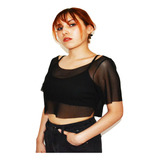 Crop Top  De Red Sexy, Transparente Y Manga Corta Judy 