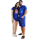 Pijama Duo De Parejas Stitch Short Y Camisa Comoda Stretch