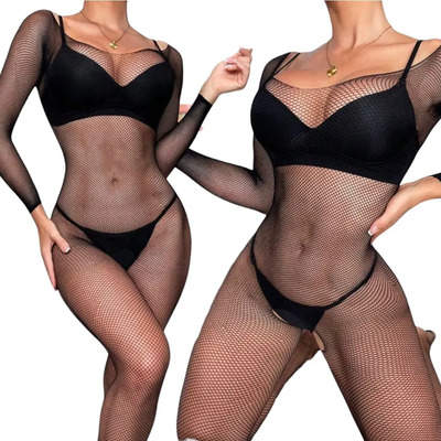 Bodystocking Enterizo Mangas Sexy Lencería Negro Red Erotico | Meses sin interés