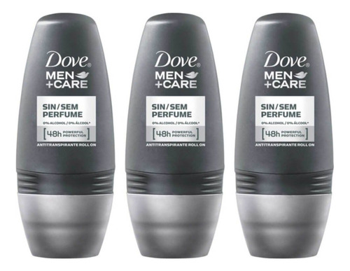 Kit C/03 Dove S/ Perfume Desodorante Rollon Masculino 50ml