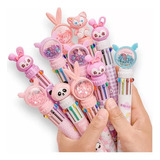 Kit 6 Canetas Fofas Kawaii Com 10 Cores Personagens Sortidas