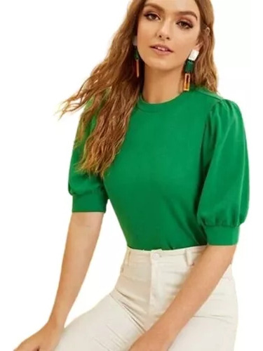 Blusa Casual Elegante De Color Liso Con Mangas Para Mujer