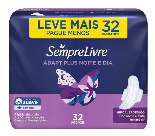 Sempre Livre Adapt Plus Suave Com Abas Absorvente 32 Unidades