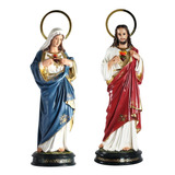 Kit Imagem Sagrado Coração Jesus Maria 30cm Rica Em Detalhes