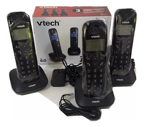 3 Telefones S/ Fio Viva Voz Bina Vtech Vt680-3 Preto