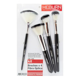 Kit Heburn 4 Brochas Set 1504 Maquillaje Profesional Fibra