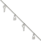 Pulsera Tobillera Candado Plata De Ley, 10''