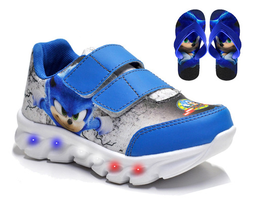 Tenis Masculino De Led Sonic Infantil Luzinha + Chinelo