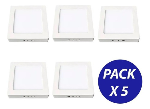 Pack X 5 Foco Panel Plafon Led Sobrepuesto Cuadrado 18w