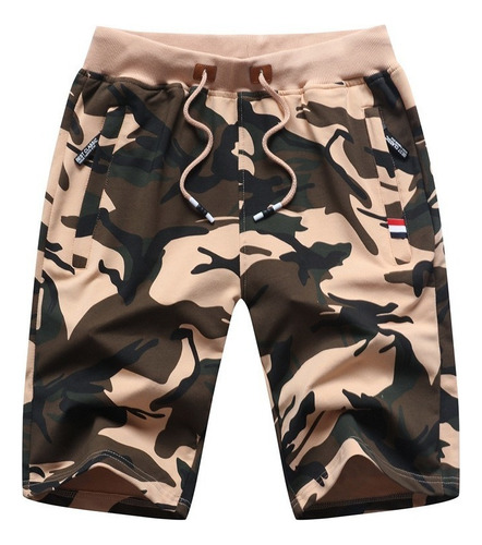 Short Deportivo Casual Gym Camuflaje Elástico Bolsas Cierre