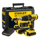 Taladro Percutor Atornillador Inalámbrico De 13mm Stanley Sch201c2k 20v + Accesorio Con Estuche De Plástico 220v 50hz