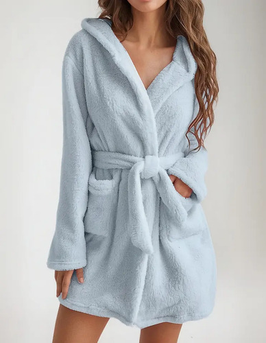 Casa Con Capucha Pijama De Peluche Caliente Bata Mujer