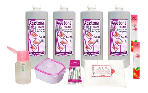 Pack De 4 Pz De 1 Litro - Acetona Pura Uñas  + Regalos