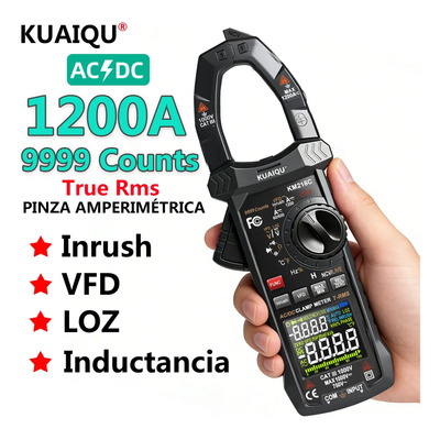 KUAIQU® Pinza Amperimétrica Digital Inrush, 1200A Trms, 9999 Cuentas, Comprobador De Voltaje Con Vfd, Modo Loz; Mide Corriente Ca\u002Fcc, Voltaje, Temperatura, Resistencia, Capacitancia, Frecuencia Ncv | Envío gratis