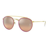 Óculos De Sol Ray-ban Round Double Bridge Standard Armação De Metal Cor Legend Gold, Lente Silver De Cristal Degradada/espelhada, Haste Gold De Metal - Rb3647n