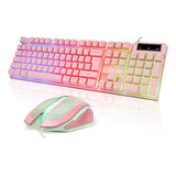 Conjunto Kawaii De Teclado Y Ratón Rosa Para Juegos, Con Cab