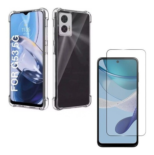 Capa Capinha + Película Vidro 9h Para Motorola Moto G53 5g Cor Transparente Para Moto G53 5g