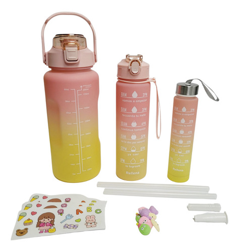 Termo Motivacional 3 En 1 Sticker 2 Litros 900ml 300ml Color Rosado